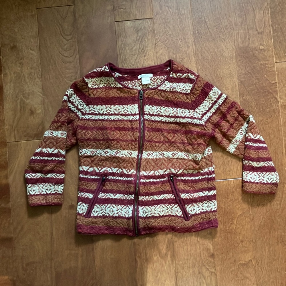 Lucky Brand Burgundy and Cream Cardigan